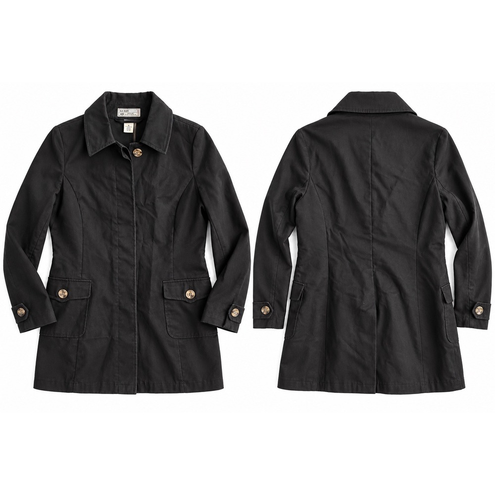 VTG Old Navy Black Trench Coat Women Y2K 2004 Minimalist Preppy Classic Jacket